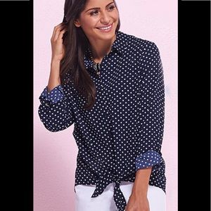 Susan Graver button blouse down W/front tieknot