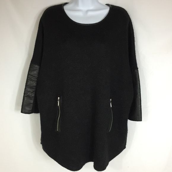 Chico's Sweaters - Black Label Chico's Leather Trim Sweater Size 1