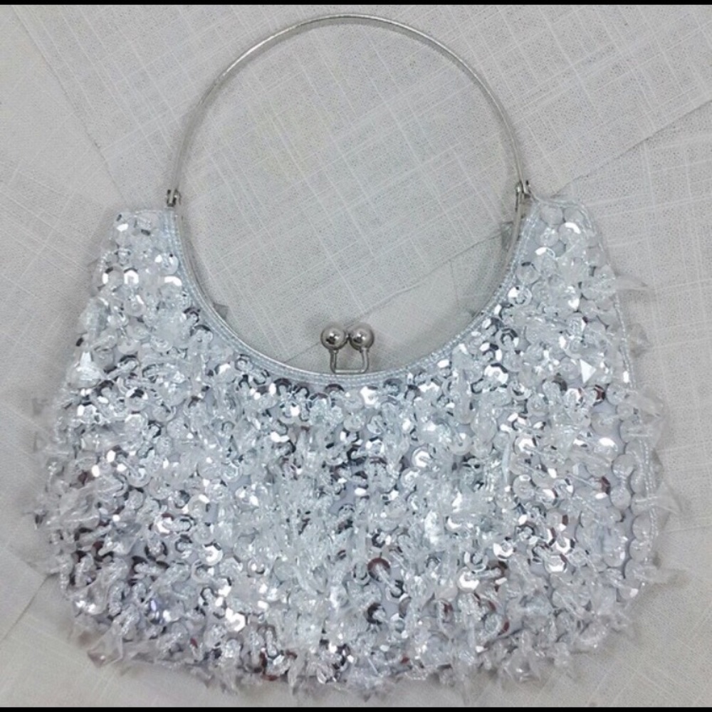 SOLD - Charming Charlie's Silver Beaded Bag