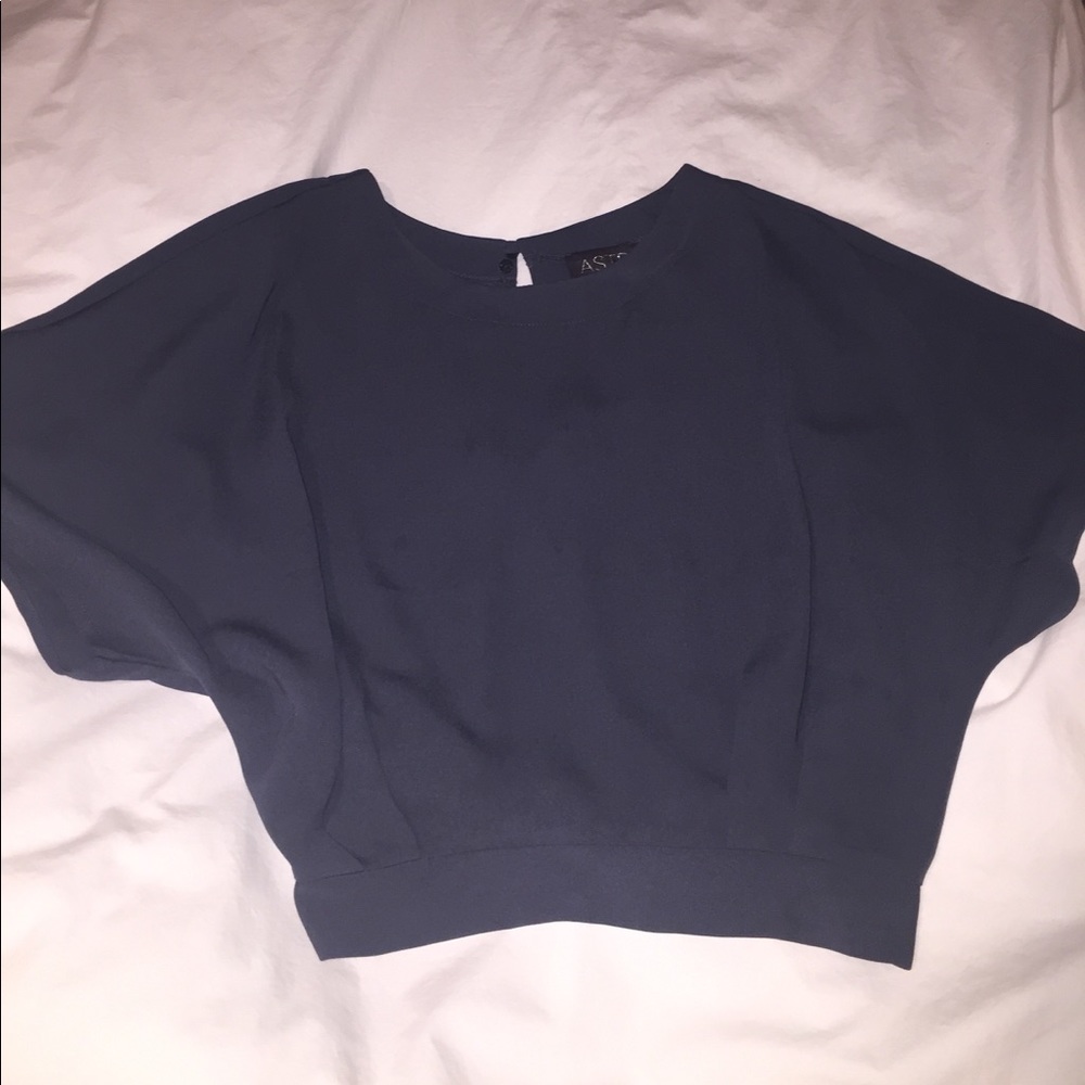 Topshop open back navy crop top