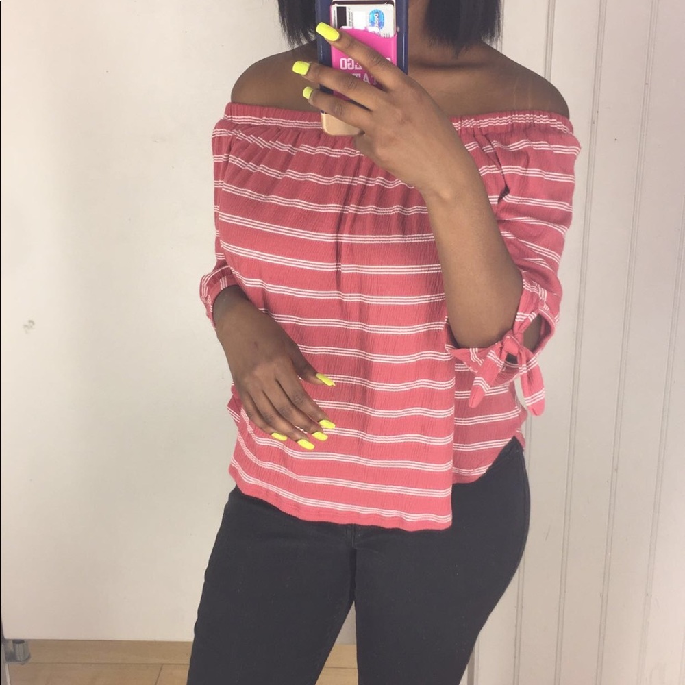 Off the shoulder stripped shirt