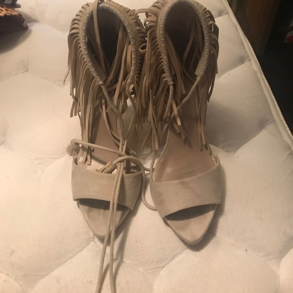 Beige Zara Fringe Heels