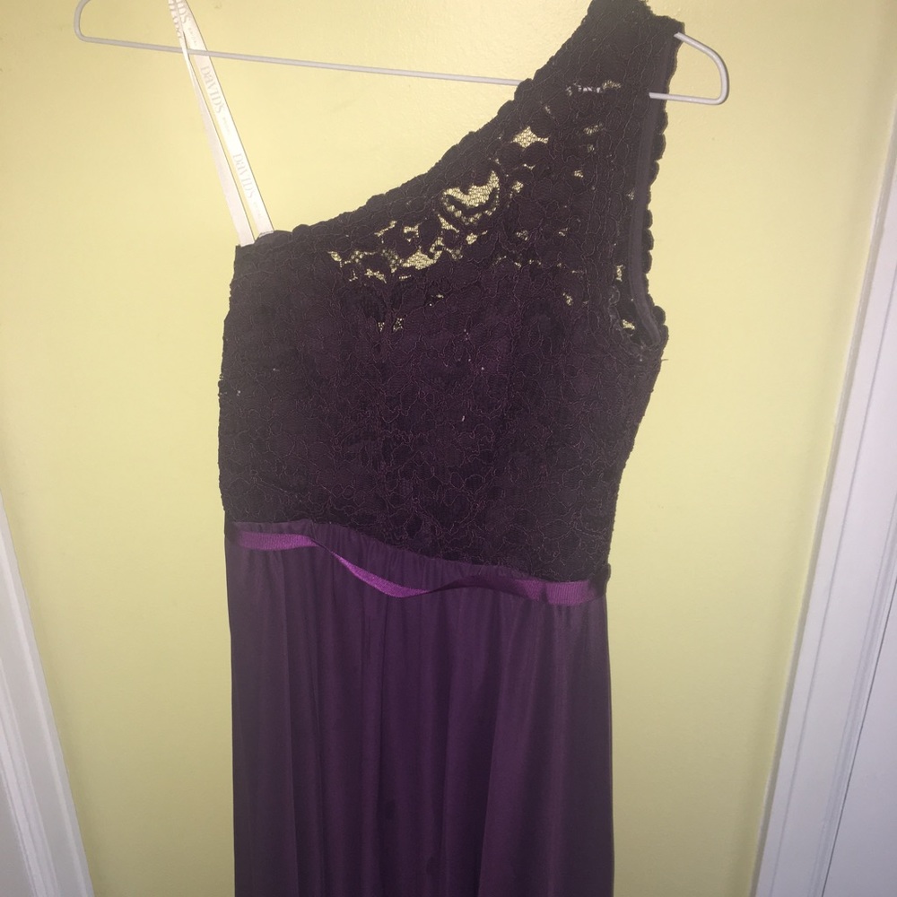 One Shoulder David's Bridal Plum Dress
