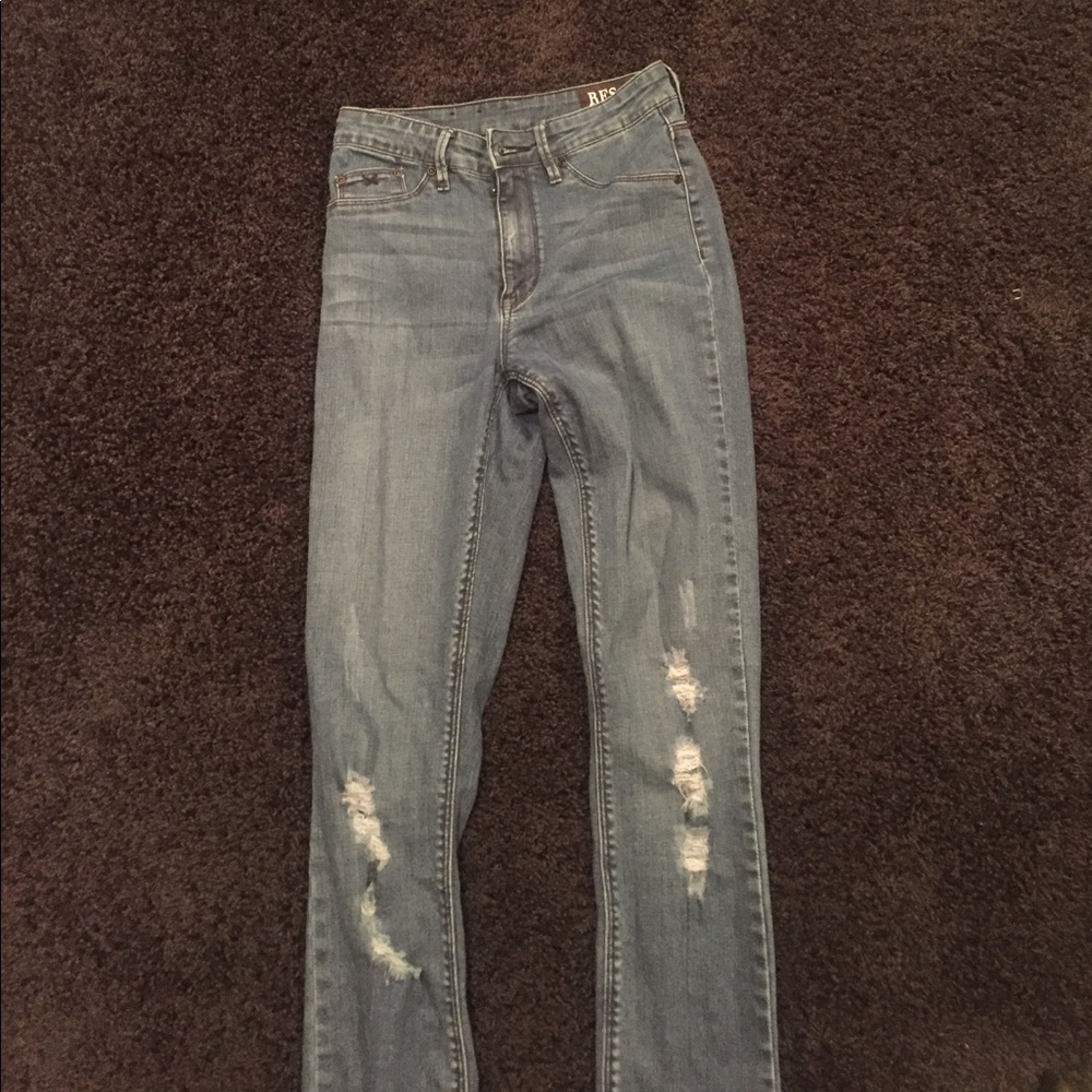 Super high waisted, ripped dark denim