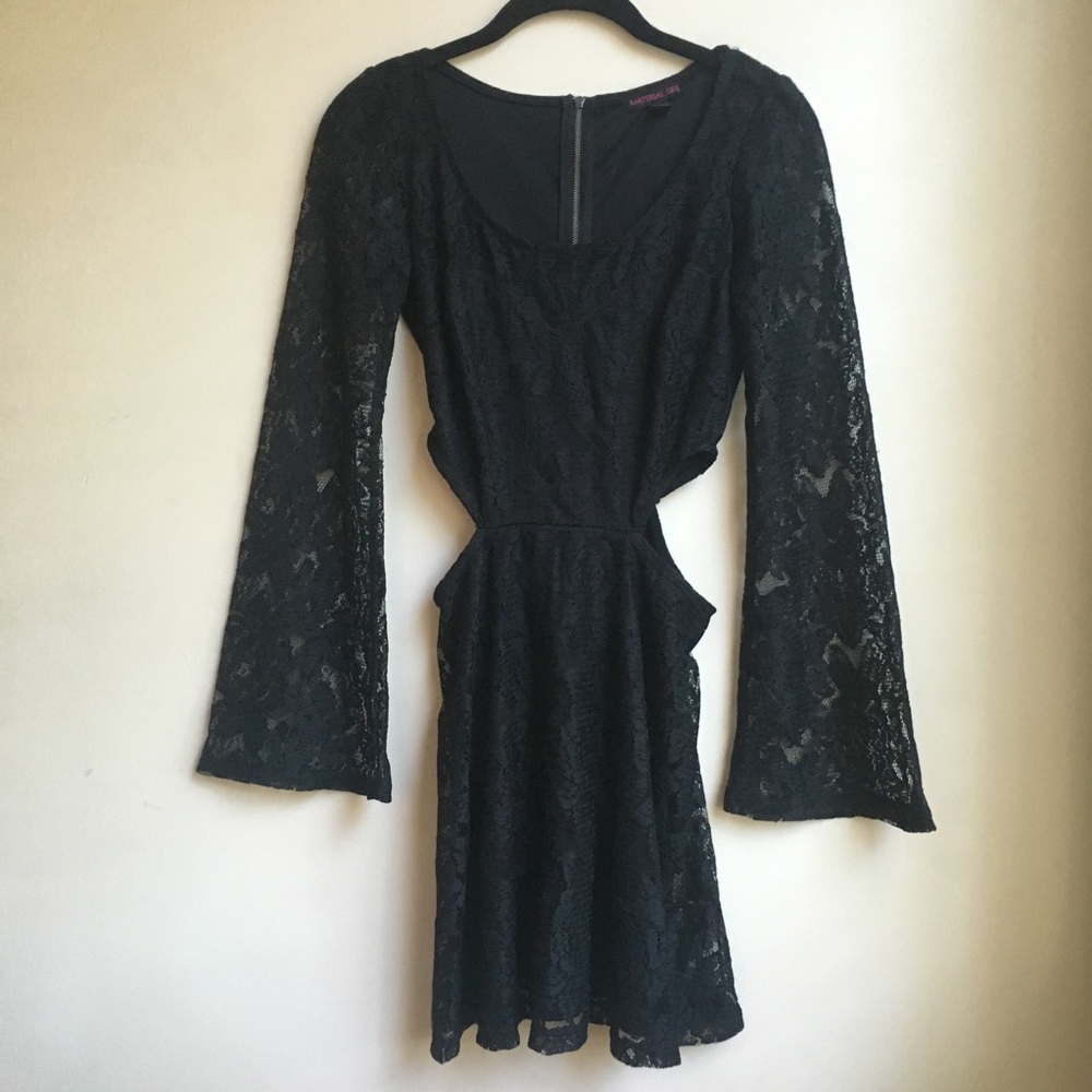 NEW Material Girl Bell Sleeve Cut-Out Black Dress