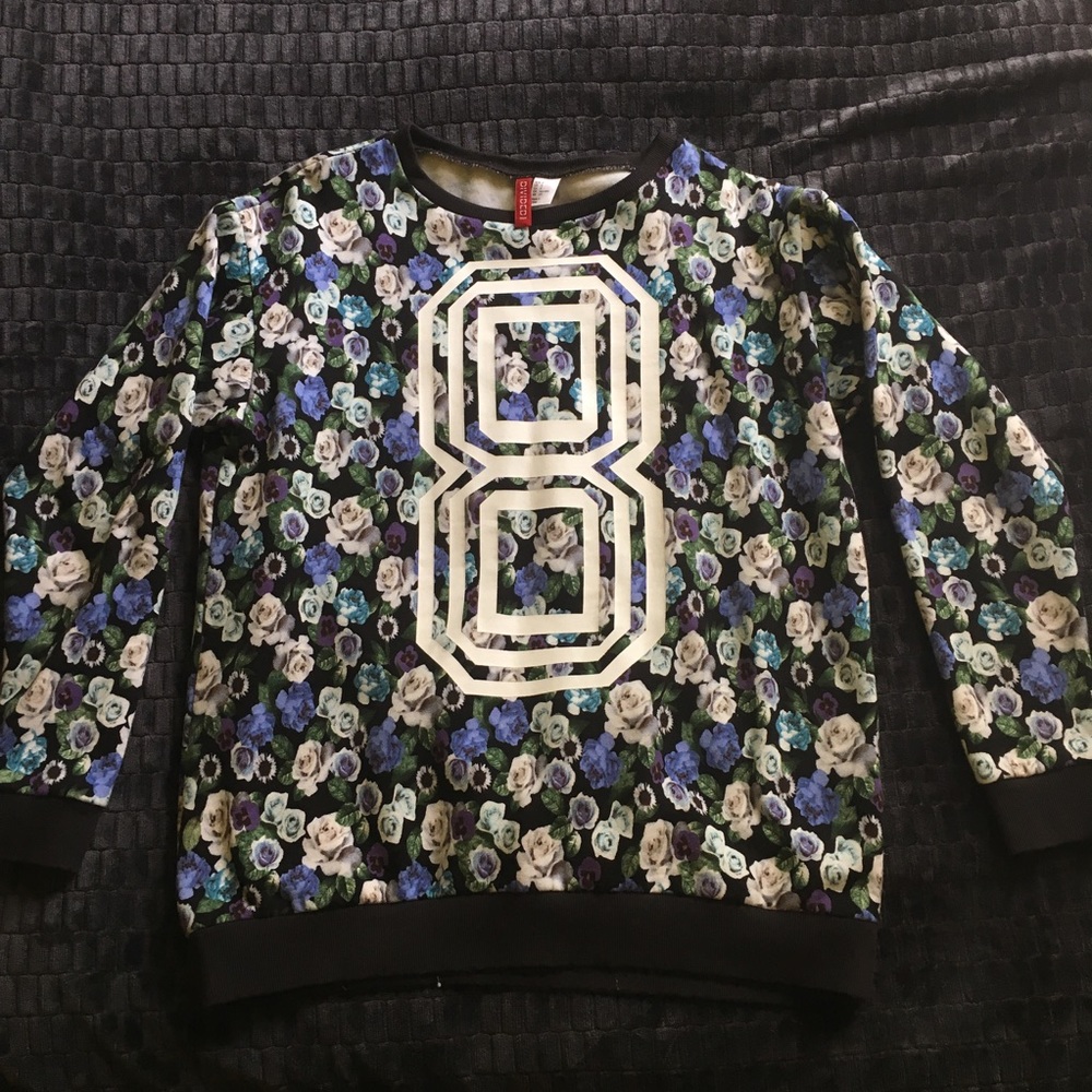 H&M Floral Varsity Crewneck Sweatshirt