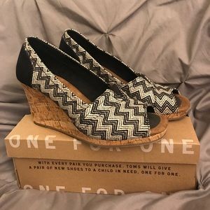 TOMS Chevron Woven Cork Wedges