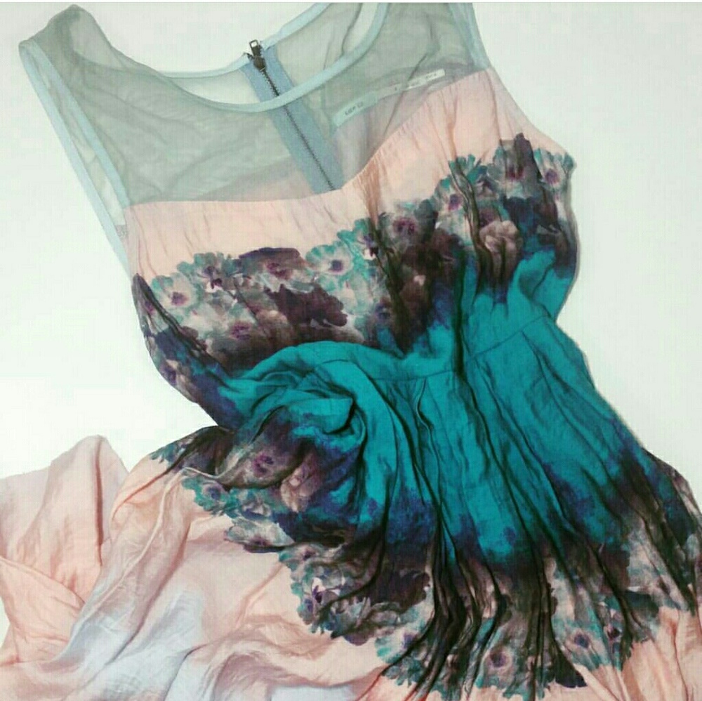 Urban Outfitters Kimchi Blue Teal Pink Dress Sz 8