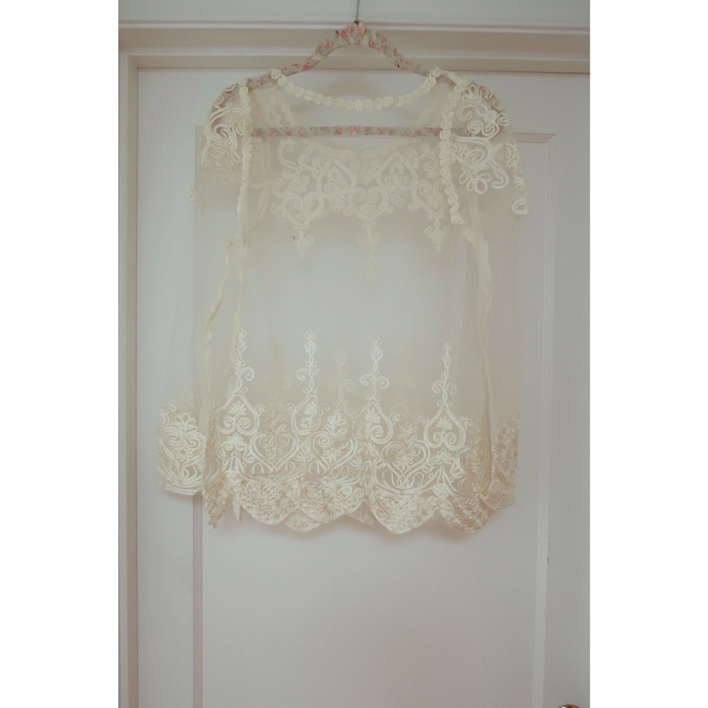 Sheer top with embroidery lace detail