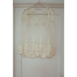 Sheer top with embroidery lace detail