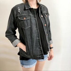 Minkpink Distressed Black Denim Jacket XS