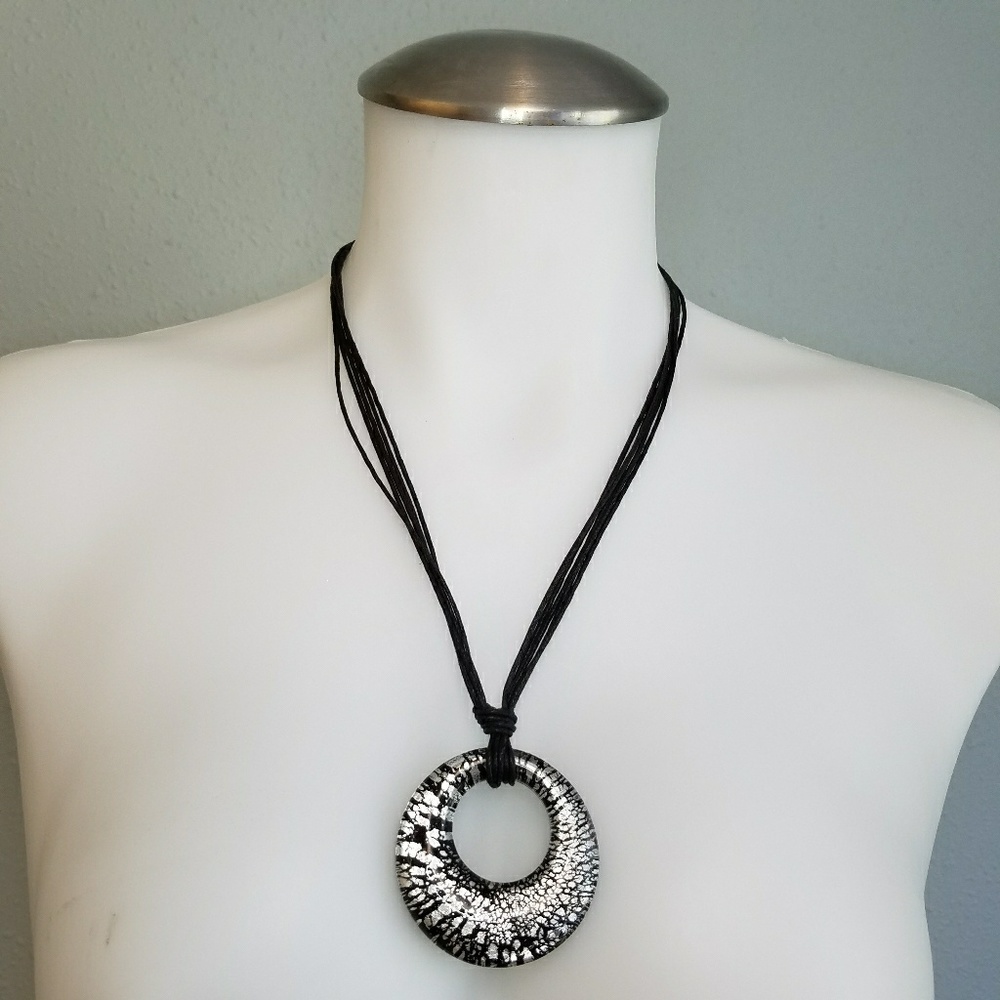 Glass Pendant Corded Necklace with Earrings