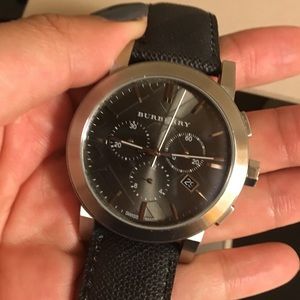 Black Leather Burberry Unisex Watch