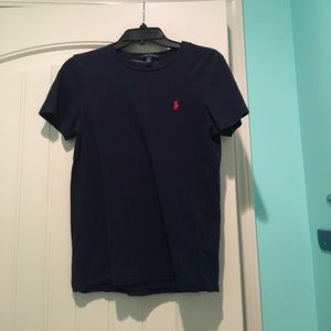 Navy Polo T Shirt with Red Logo (size large)