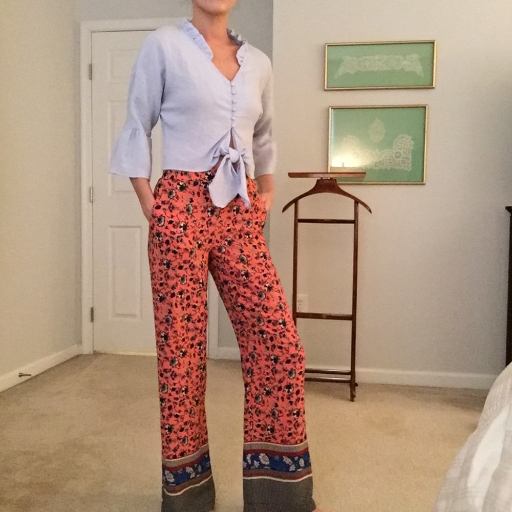 Topshop High Waisted Wide Leg Paisley Pants