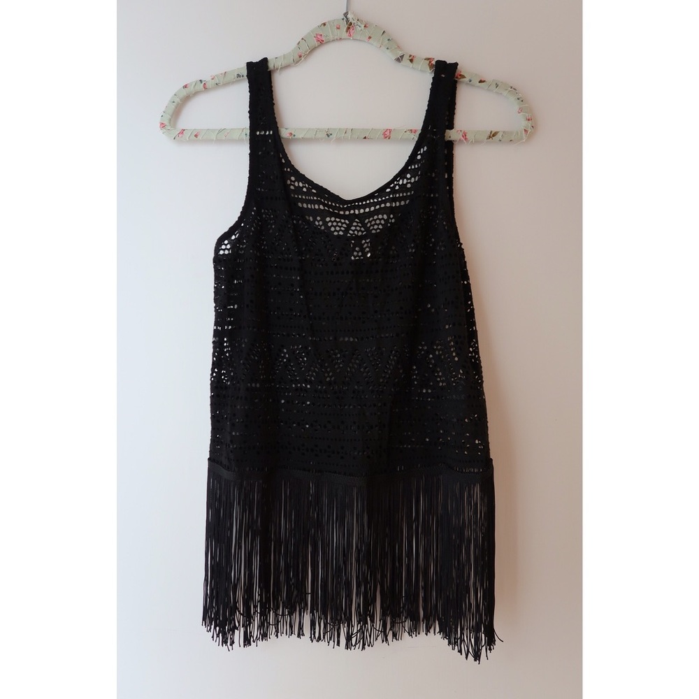 H&M - black fringe crop top