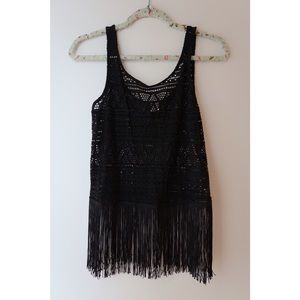H&M - black fringe crop top