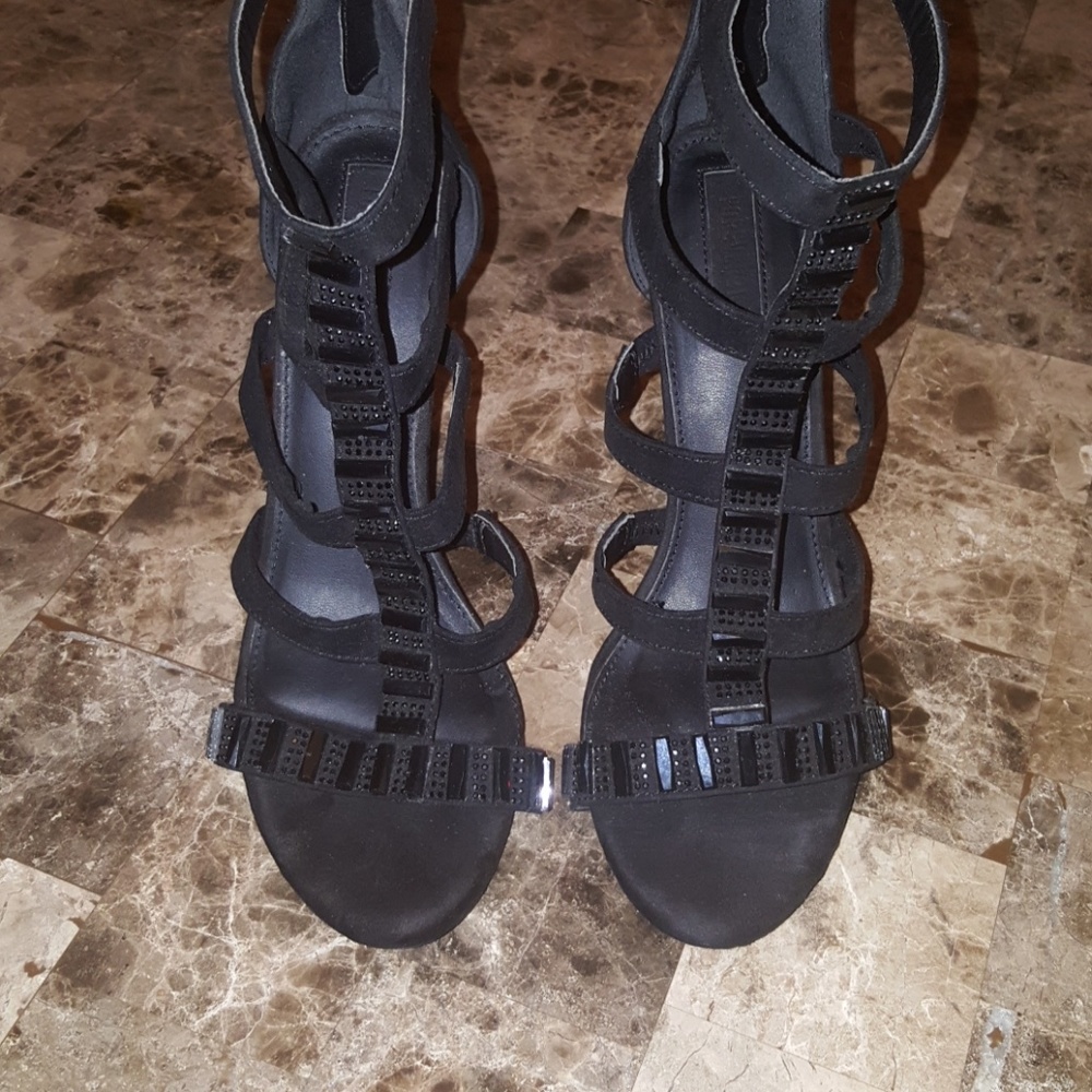 Black High Heels with Black Beads