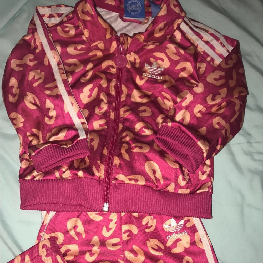 Kids Adidas pink cheetah print Athletic suit