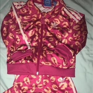 Kids Adidas pink cheetah print Athletic suit