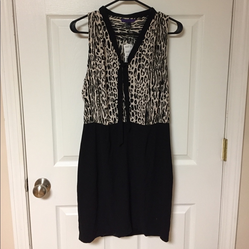 Forever 21 black & peach half cheetah print midi