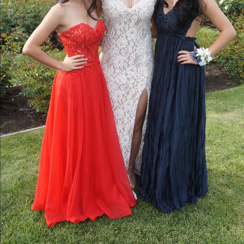 La Femme Red Strapless Prom Dress