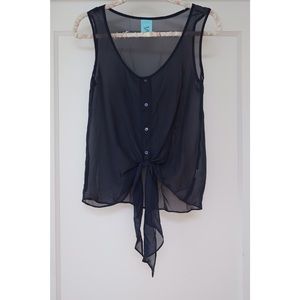Navy Tie Front Tank Top