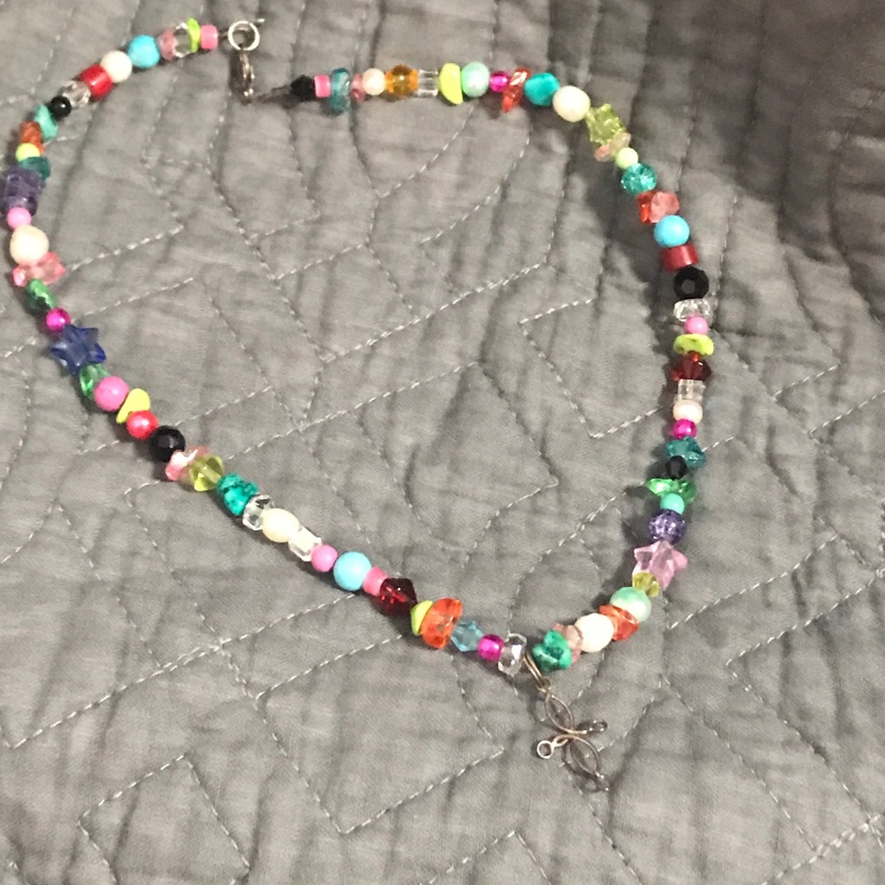 Stone and wire cross necklace
