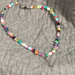 Stone and wire cross necklace