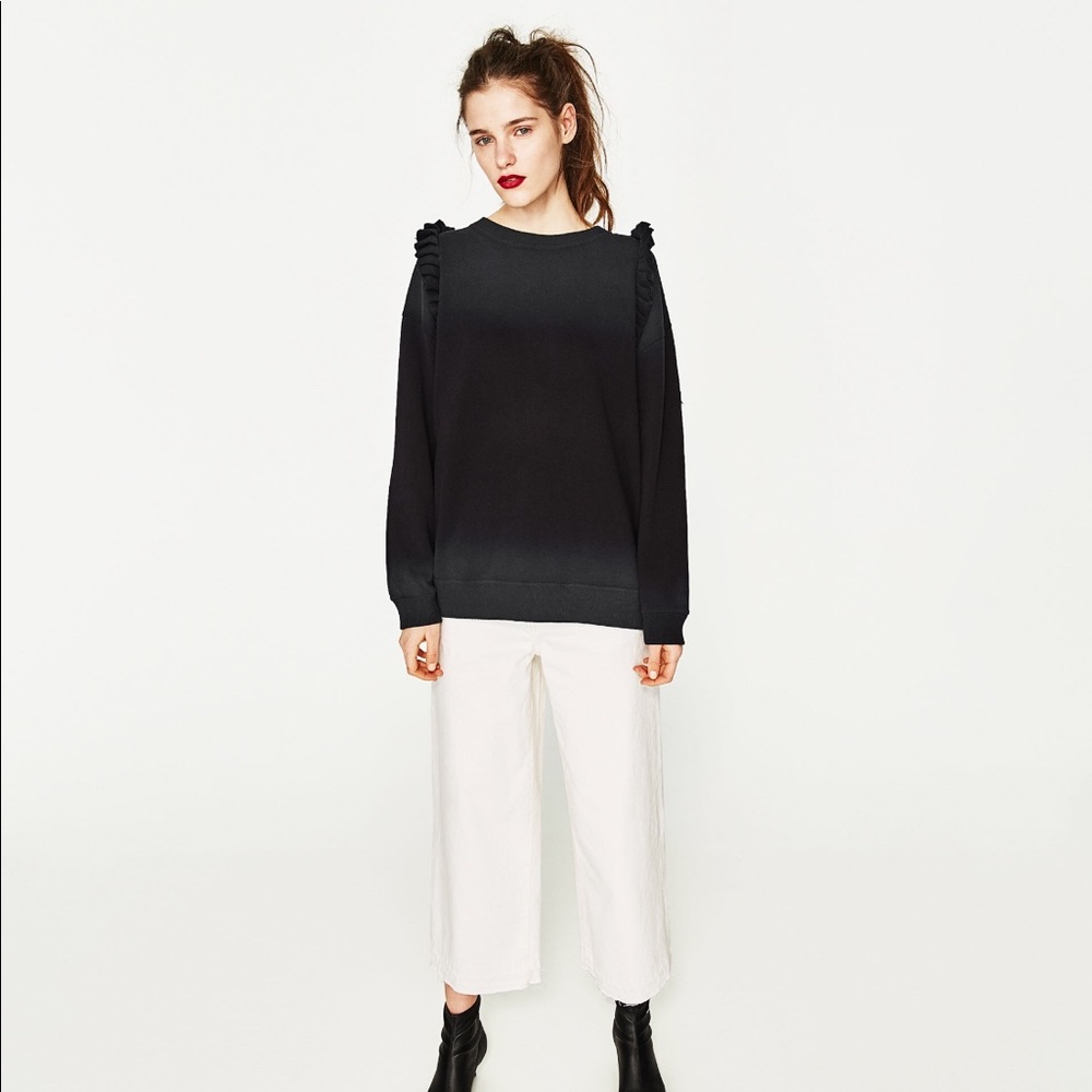 Zara Frilled black sweatshirt NWT - Picture 2 of 7