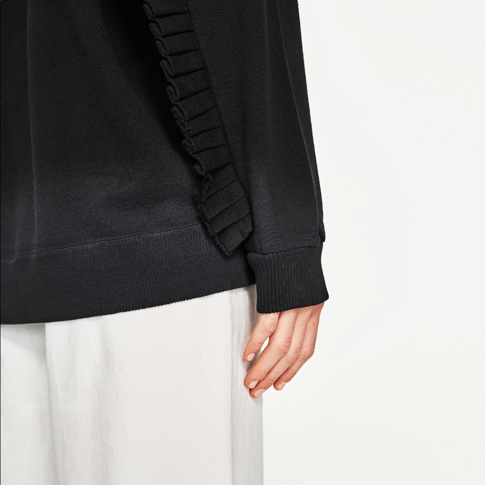 Zara Frilled black sweatshirt NWT - Picture 4 of 7