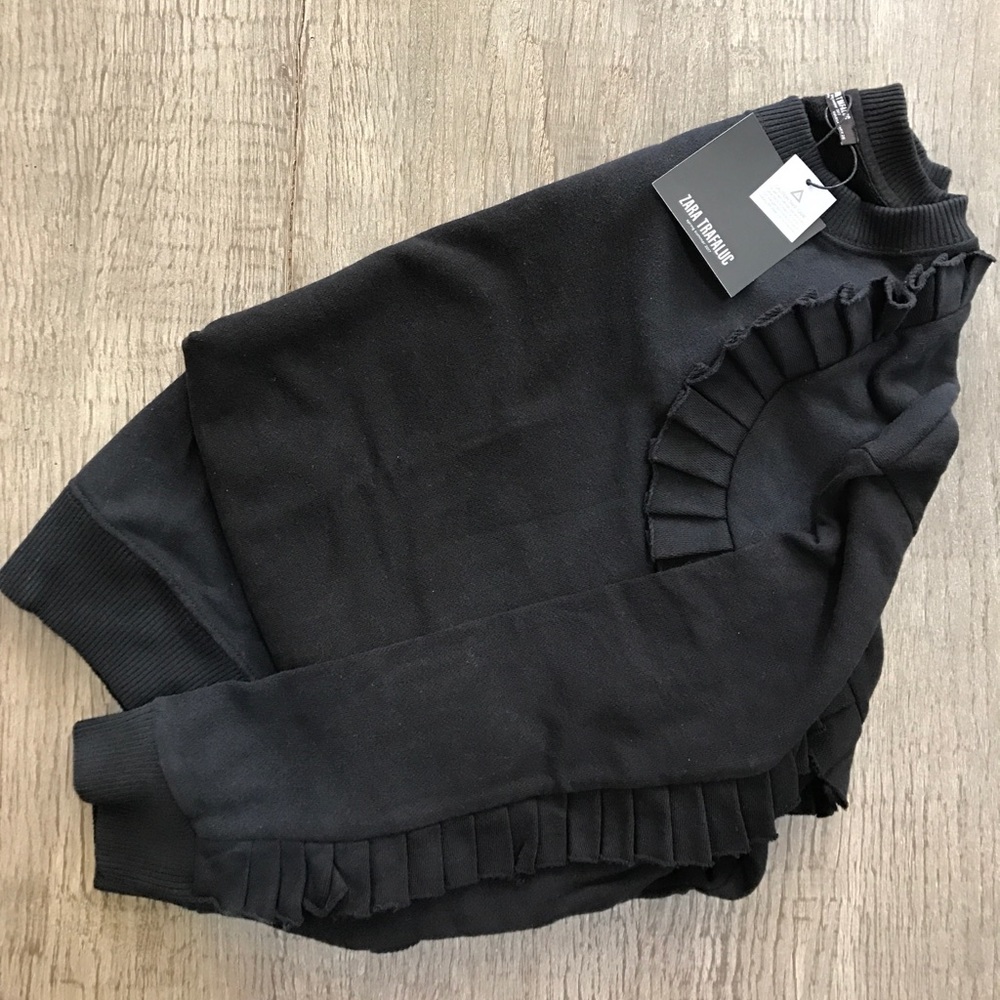 Zara Frilled black sweatshirt NWT - Picture 7 of 7