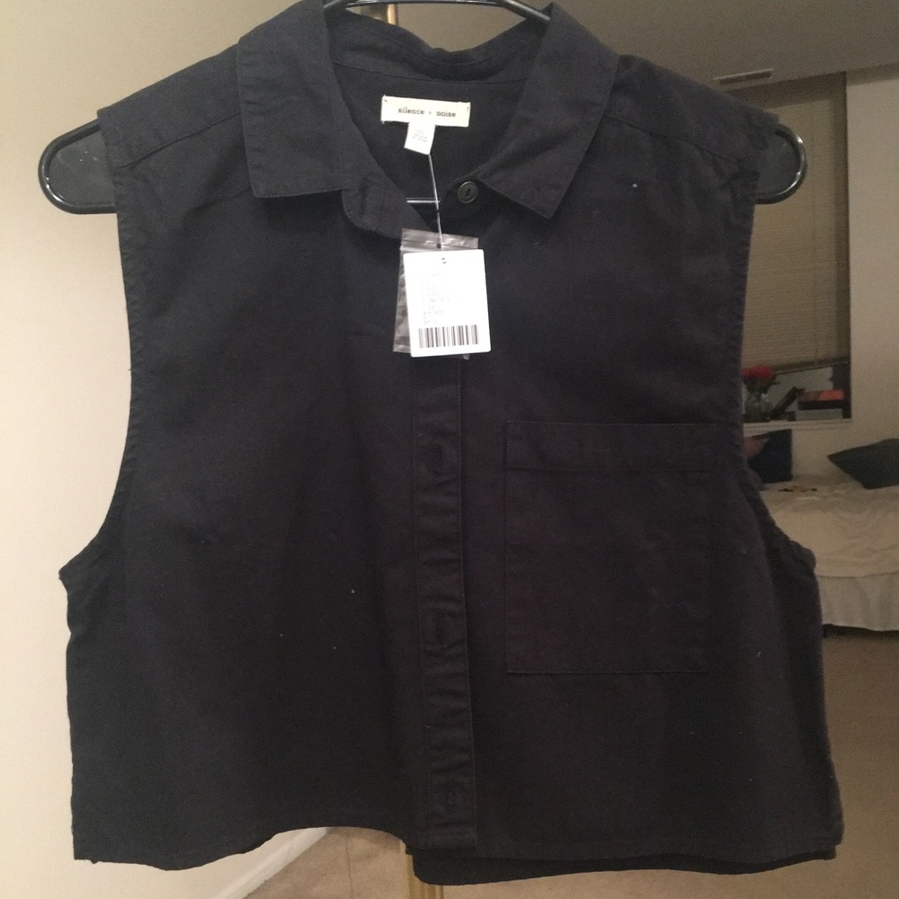 Silence & noise cropped faux-black denim top