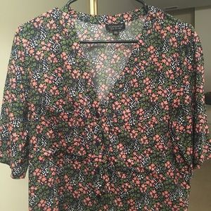 Topshop green+ pink floral button down top