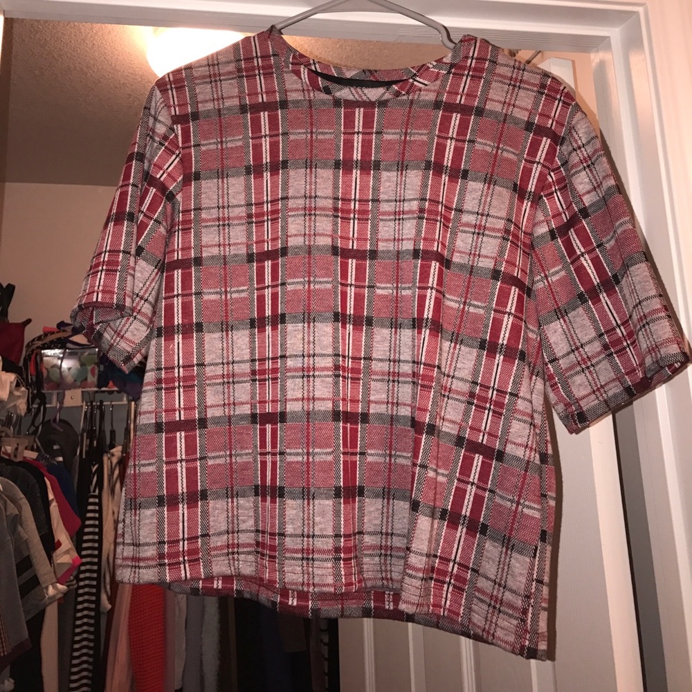 TOPSHOP red and grey checkered top