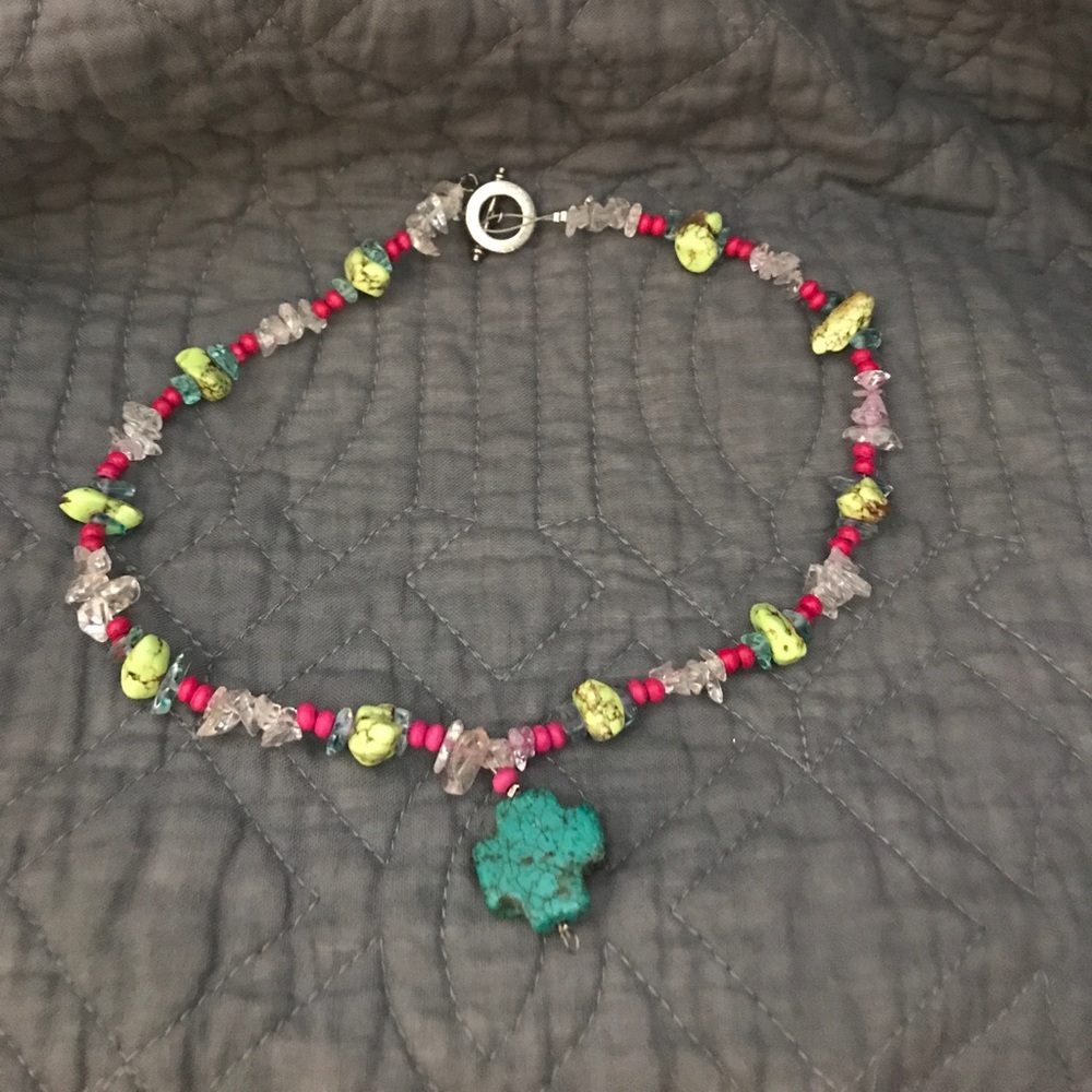 Brightly colored stone and cross necklace