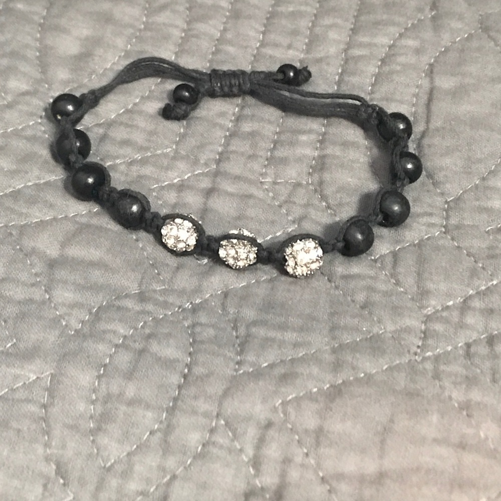 Black and rhinestone beaded bracelet.