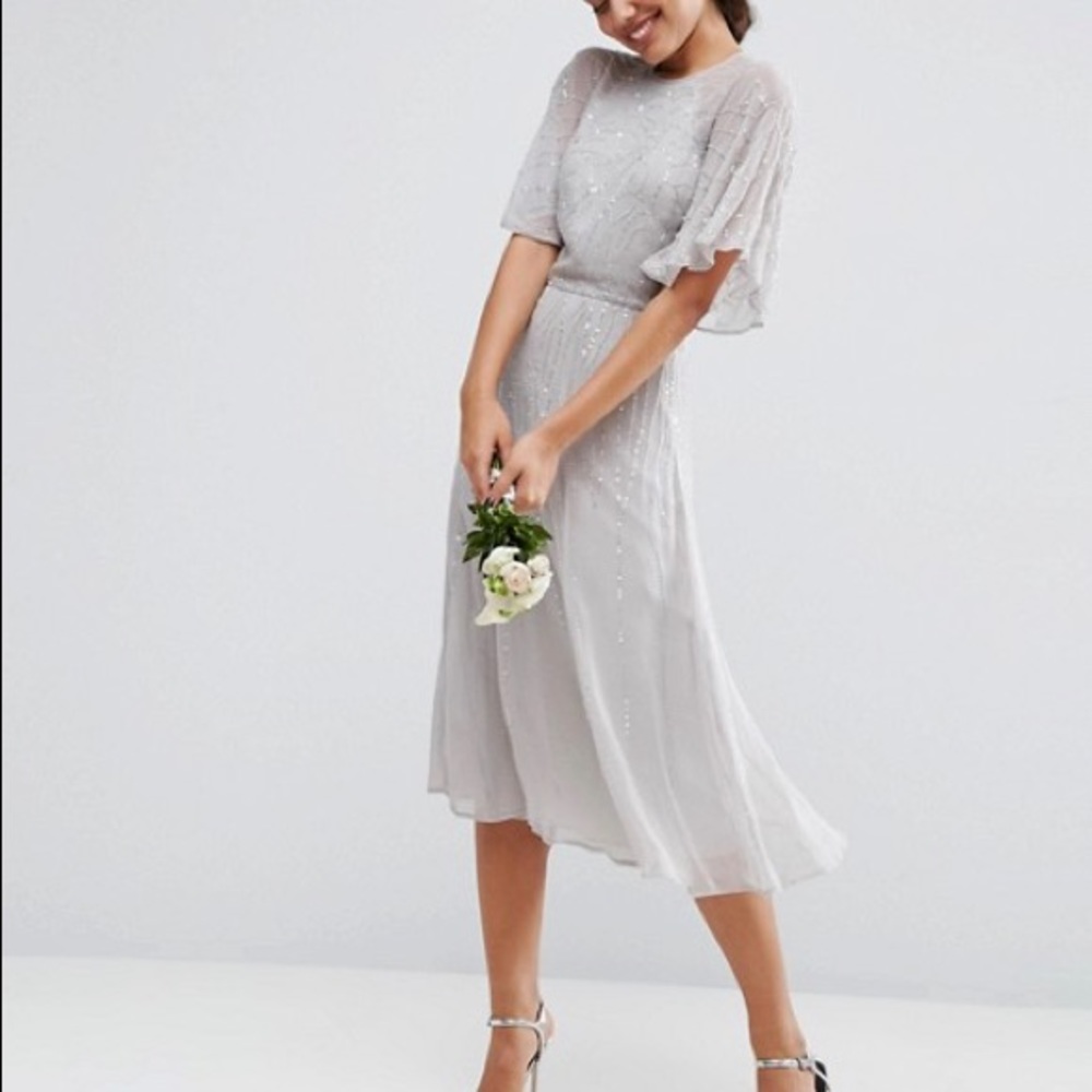Asos embellished flutter sleeve midi dress prom