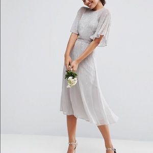 Asos embellished flutter sleeve midi dress prom