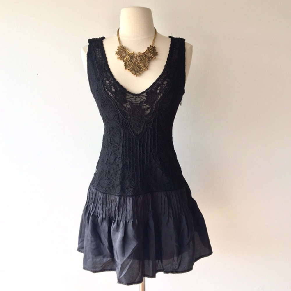 Free People black lace dropwaist tunic dress