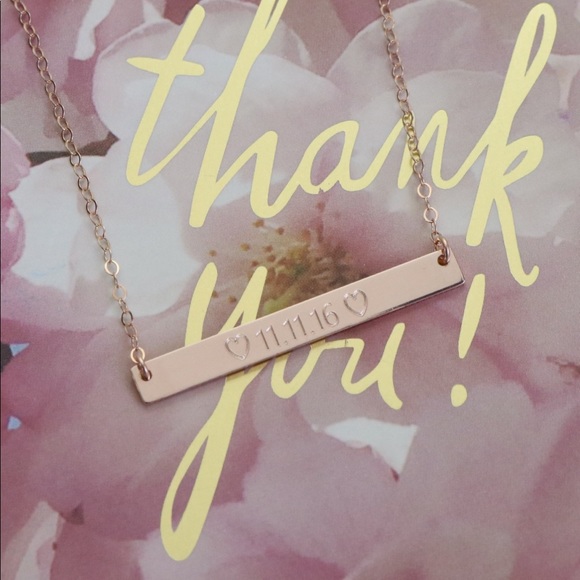 14K Rose Gold-Filled Custom Engraved Bar Necklace - Picture 2 of 6