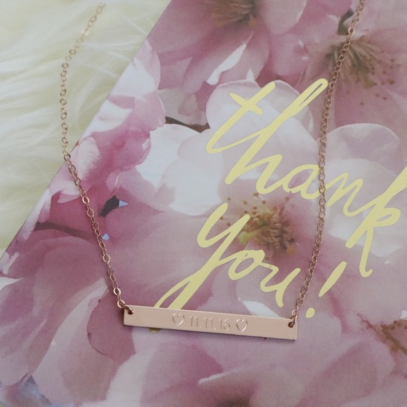 14K Rose Gold-Filled Custom Engraved Bar Necklace - Picture 3 of 6
