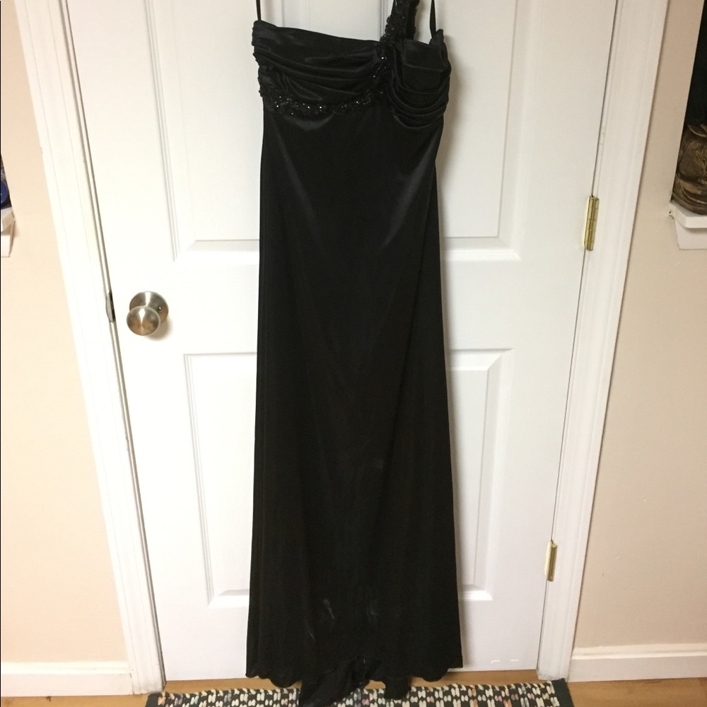 Taboo floor length silk black prom dress