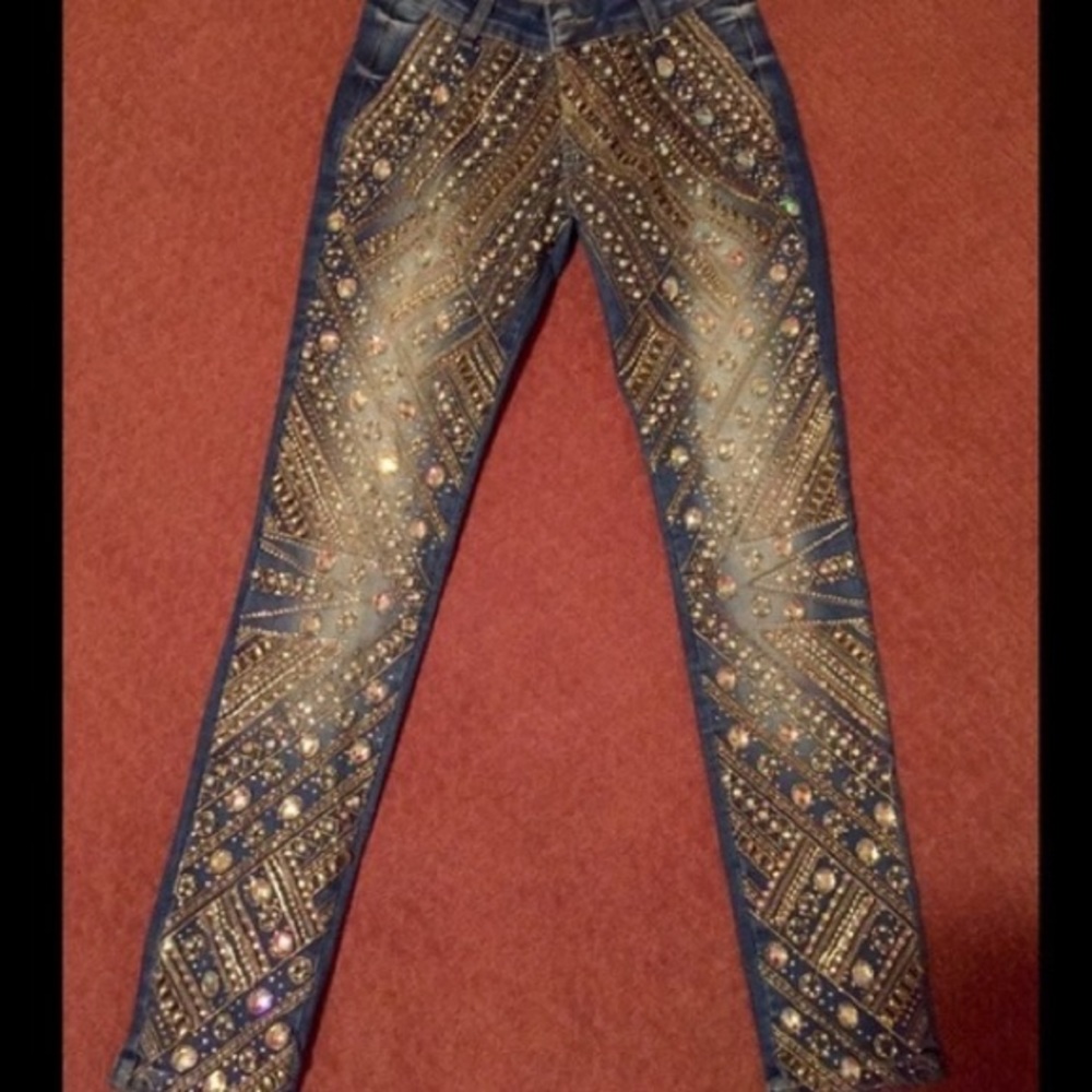 Nearly New! Handmade Crystal Embossed Jeans