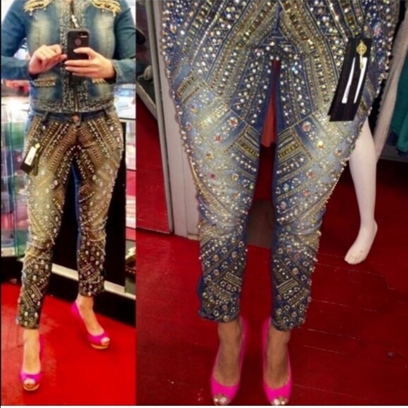 Nearly New! Handmade Crystal Embossed Jeans - Picture 4 of 4