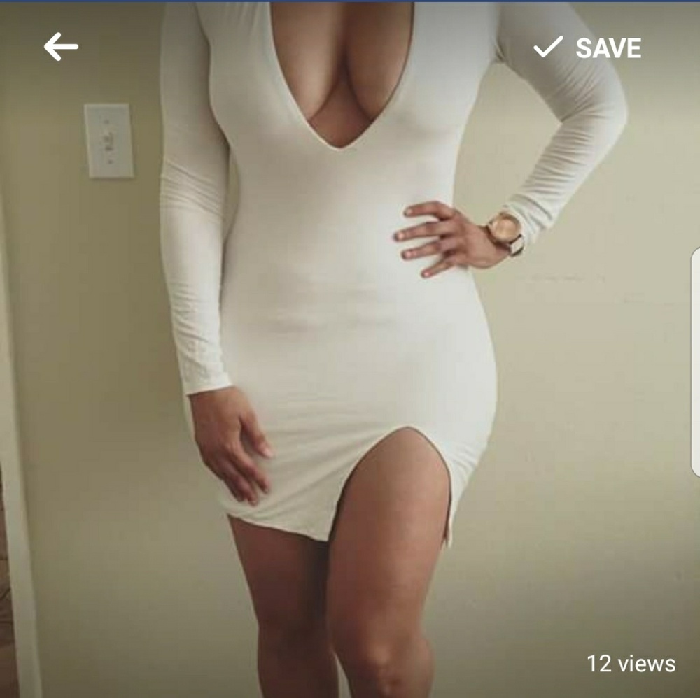 NEW- Never Worn- White low cut midi dress, M