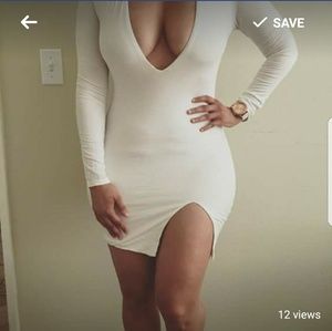 NEW- Never Worn- White low cut midi dress, M