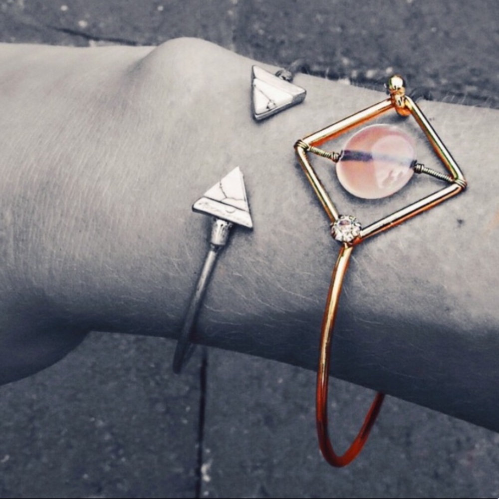 Grey Precious Stone Crystal Hook Cut Out Bracelet