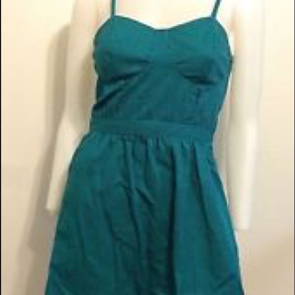 Dark green + navy pinstripe corset dress