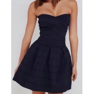 Navy blue sleeve/strapless bandage skater dress